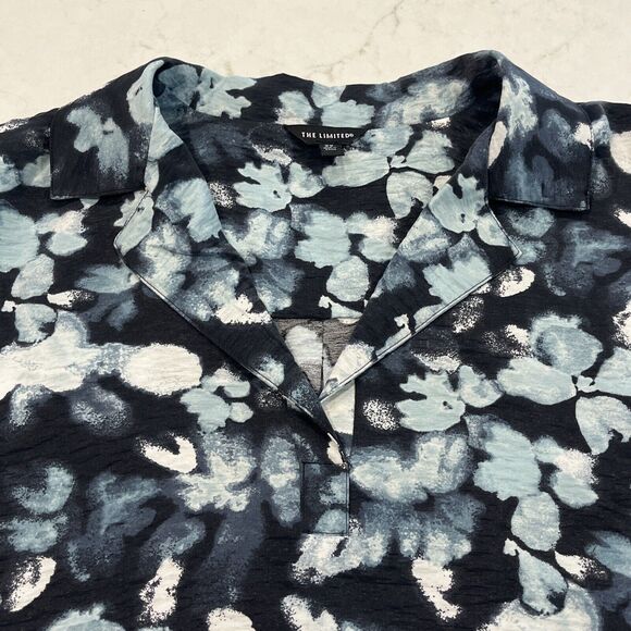 The Limited Plus 2X Blue Sea Foam Gray Floral Pullover Long Sleeve Top Blouse - Picture 1 of 8